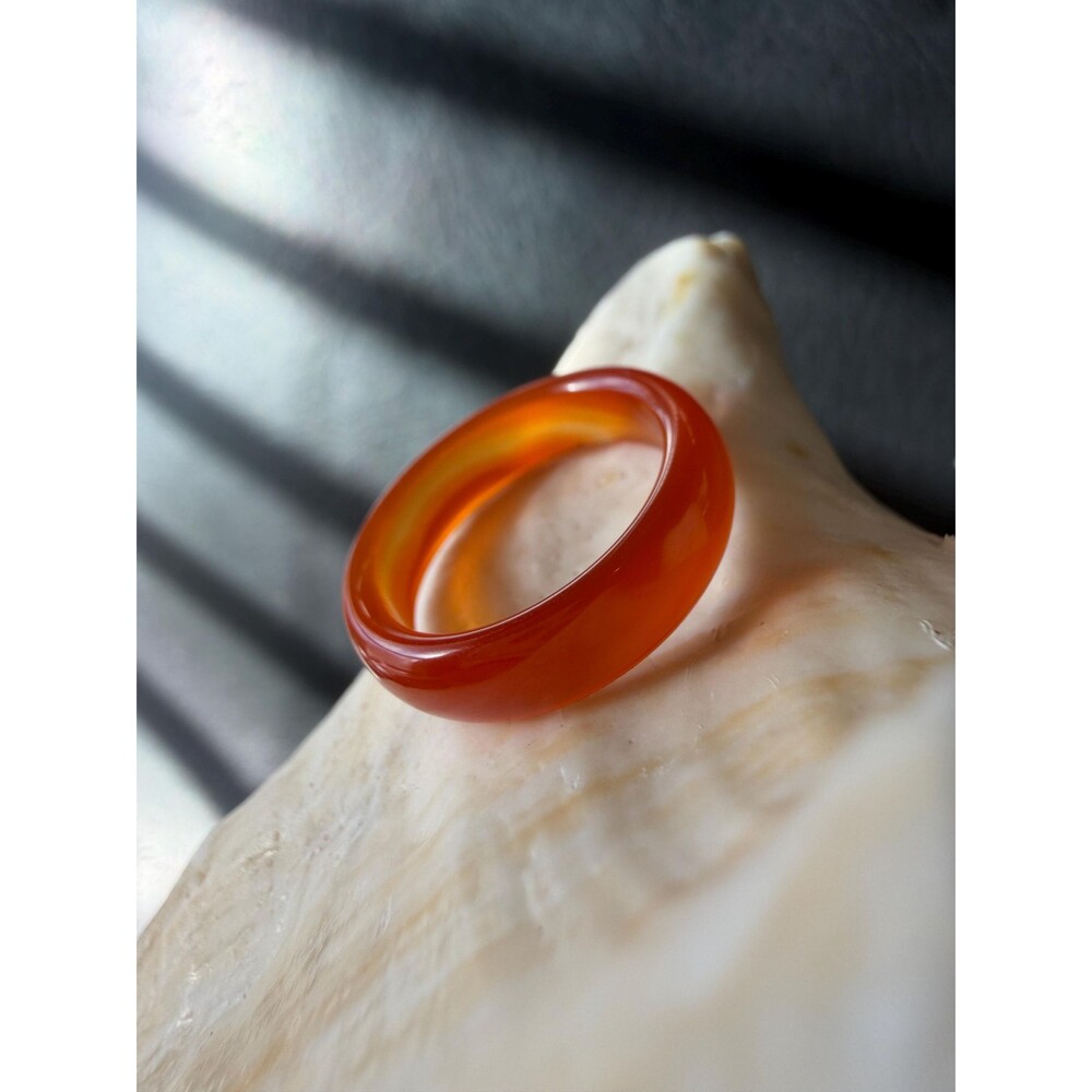 Icy Red Orange Agate Band Ring Natural Nanhong Red Agate | Stackable 7.25/7.5